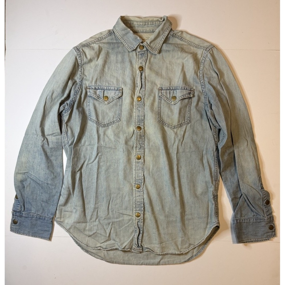 Billy Reid Shoals Light Denim Brass Snap Shirt Slim Size Large Made In USA
